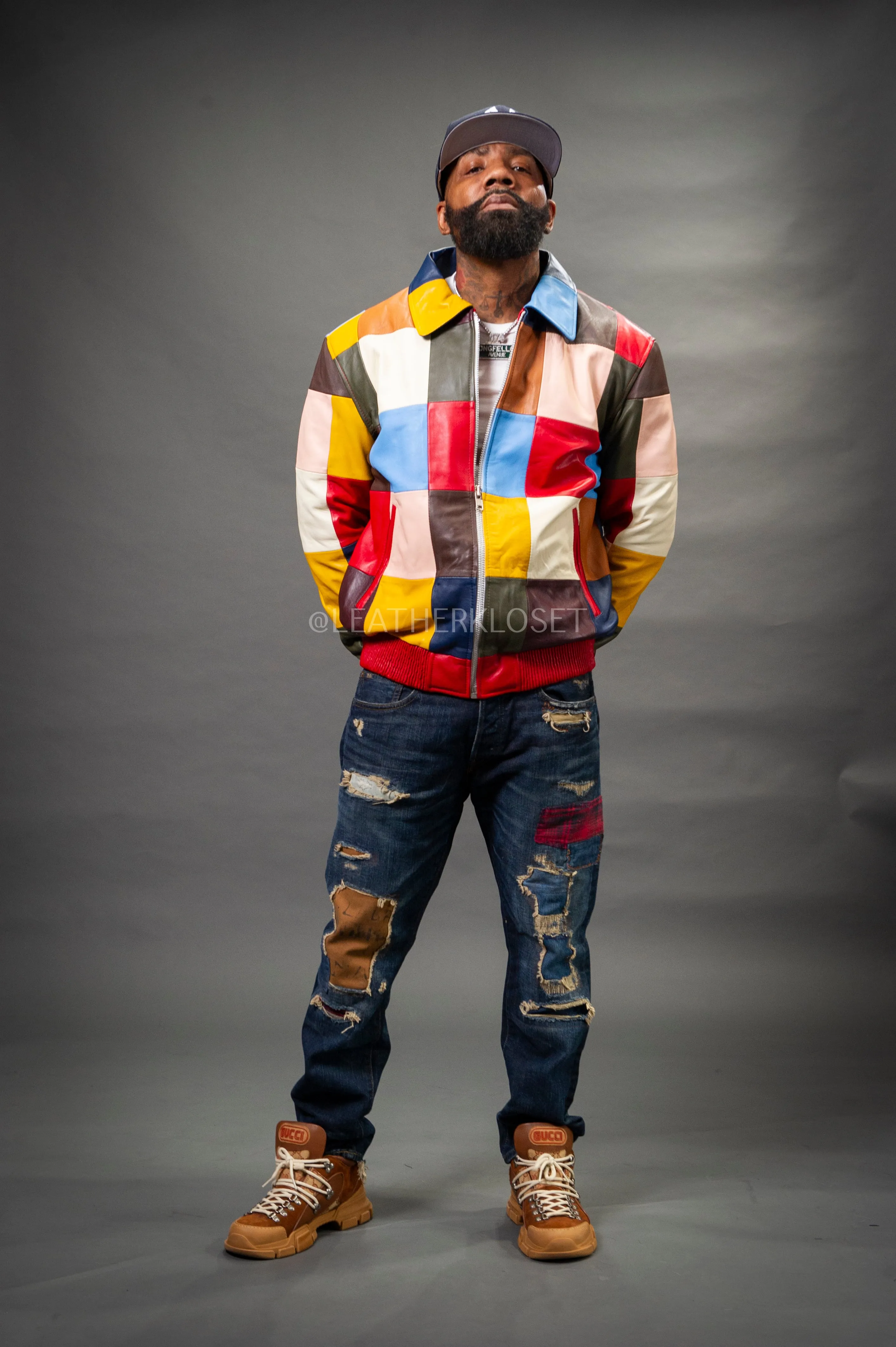 Men's Patchwork Leather Jacket [Multi]