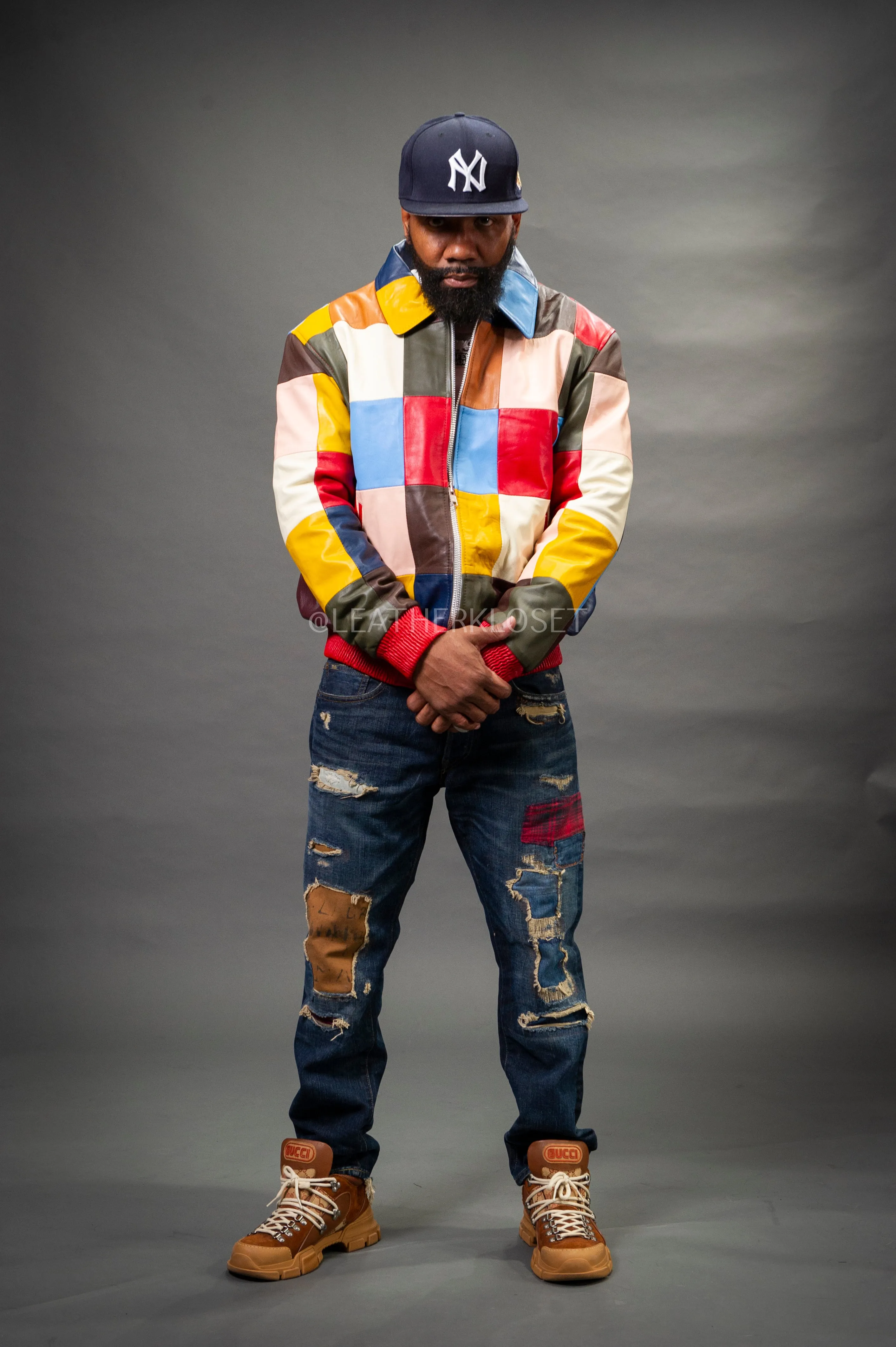 Men's Patchwork Leather Jacket [Multi]