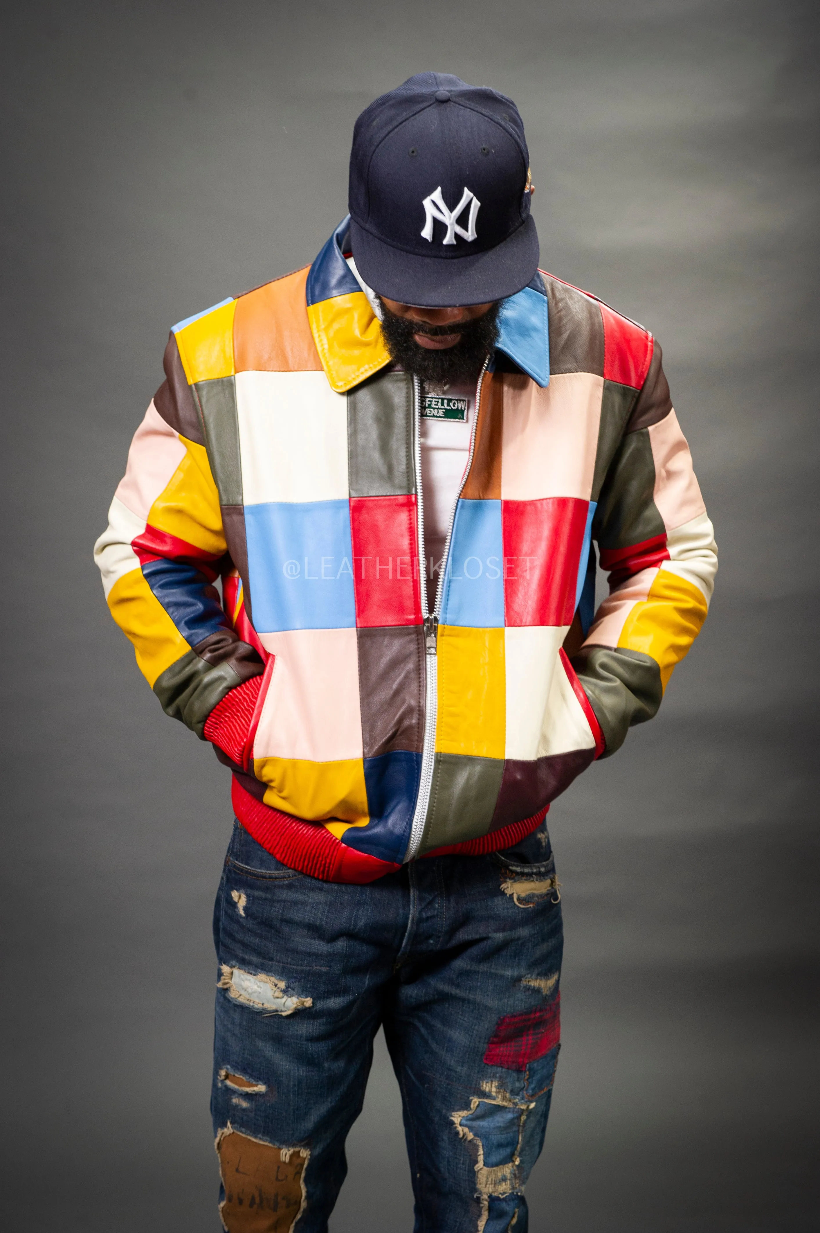 Men's Patchwork Leather Jacket [Multi]