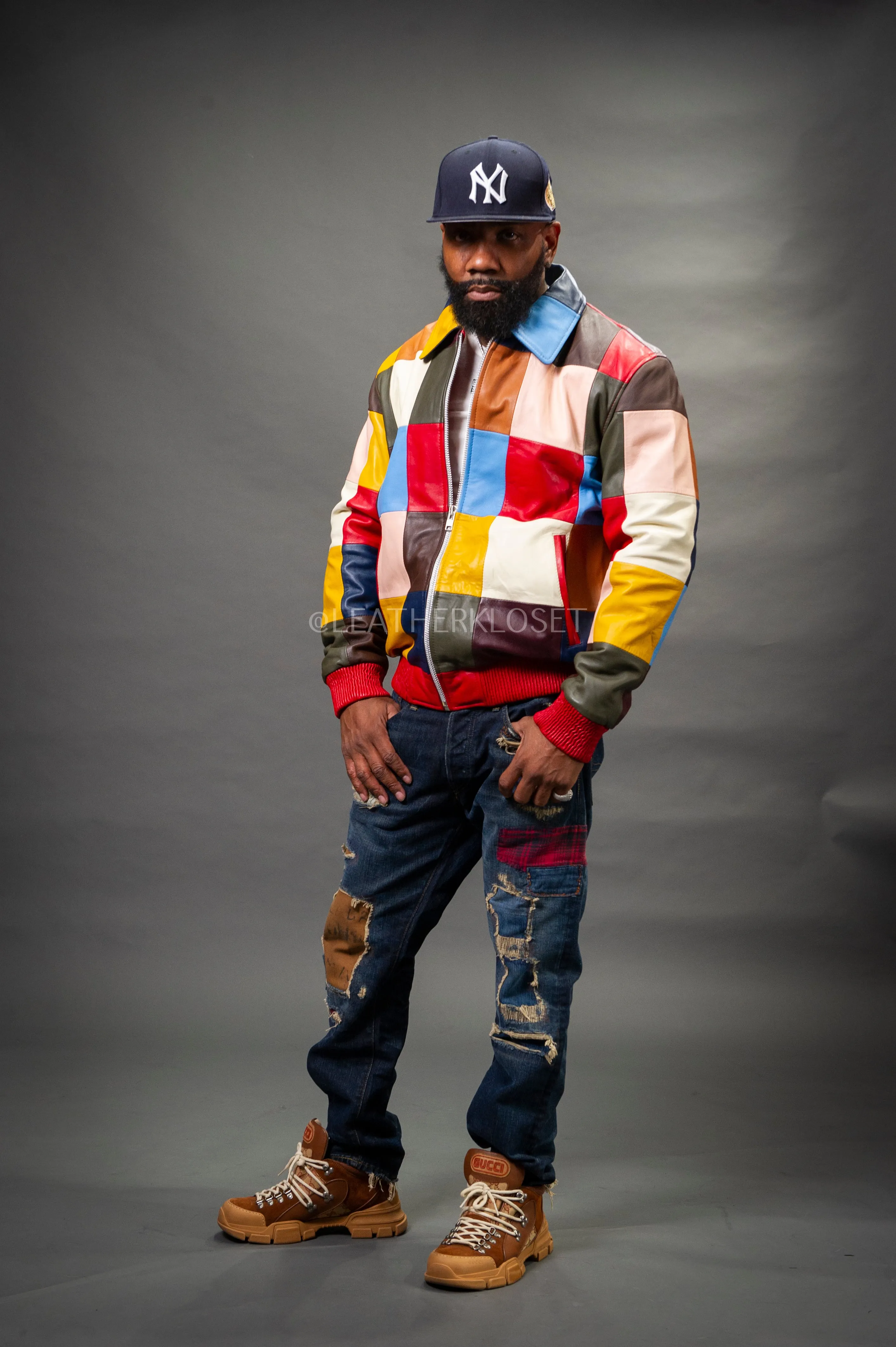 Men's Patchwork Leather Jacket [Multi]