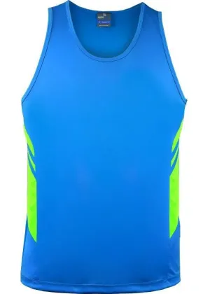 Mens Tasman Singlet Cyan/Neon Green