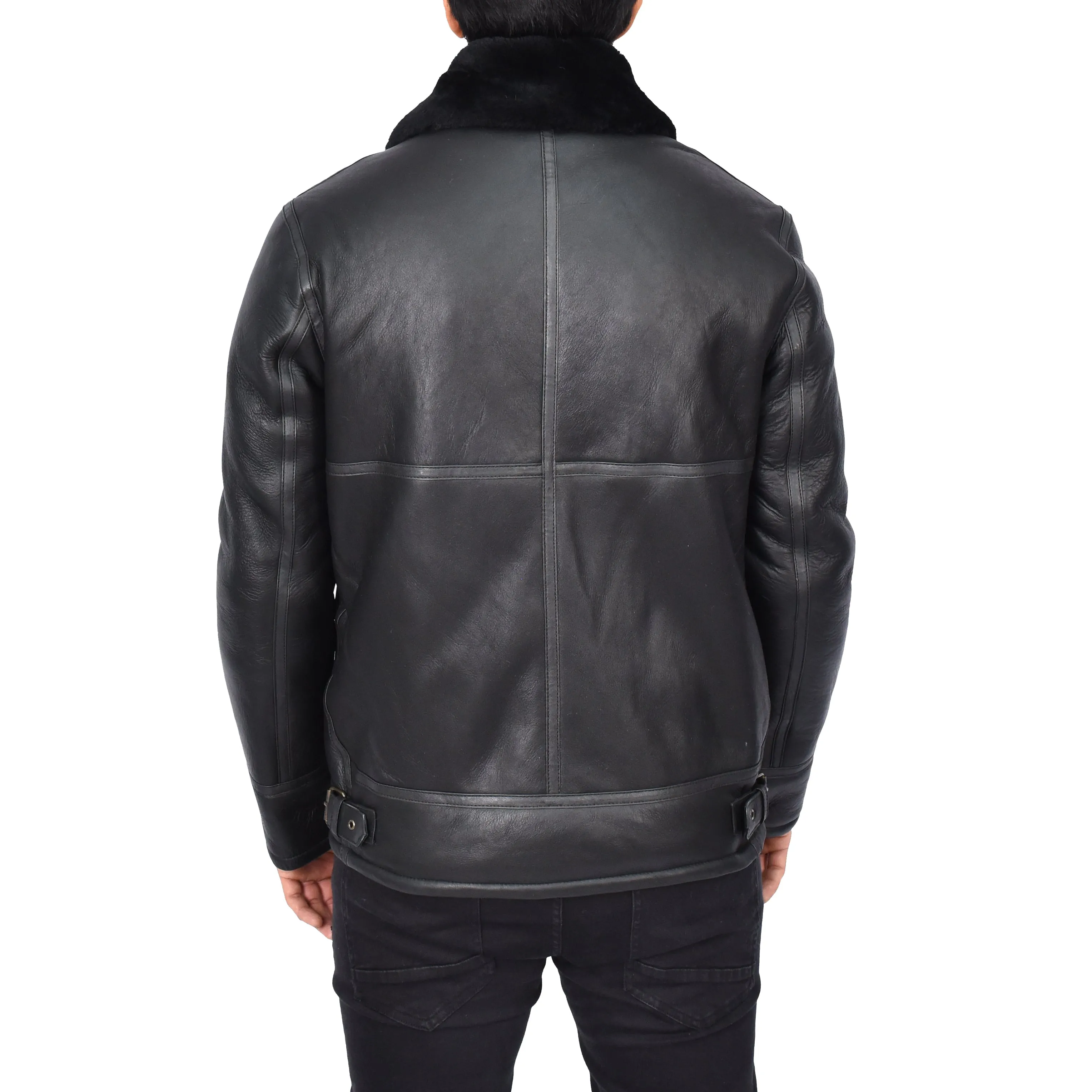 Men's Top Gun Style Real Sheepskin Jacket Black Jannick