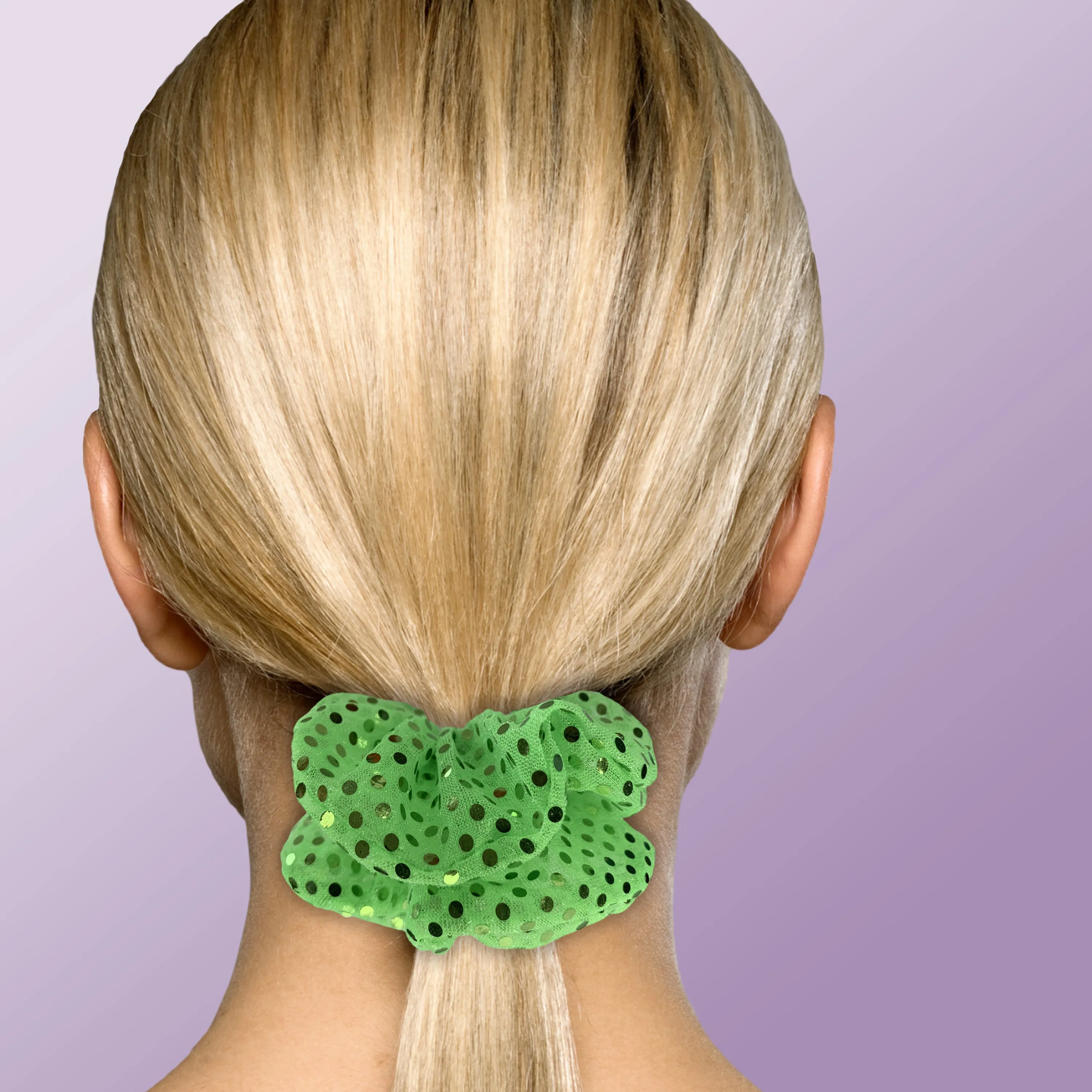 Metallic Sequin Scrunchies Available in 3 Sizes Neon Green