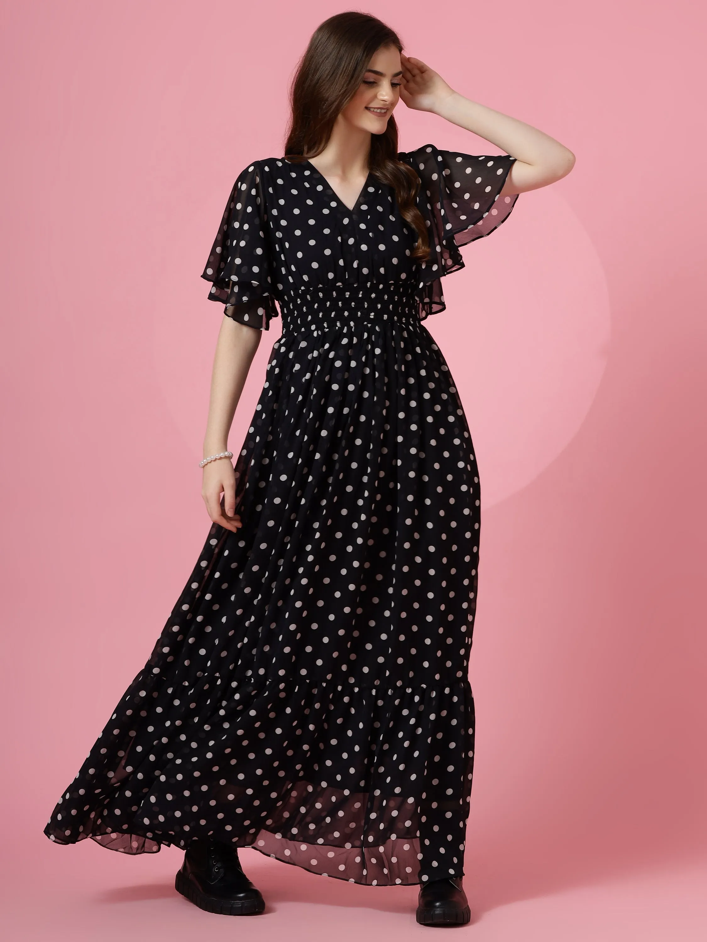 Midnight Polka Maxi Dress
