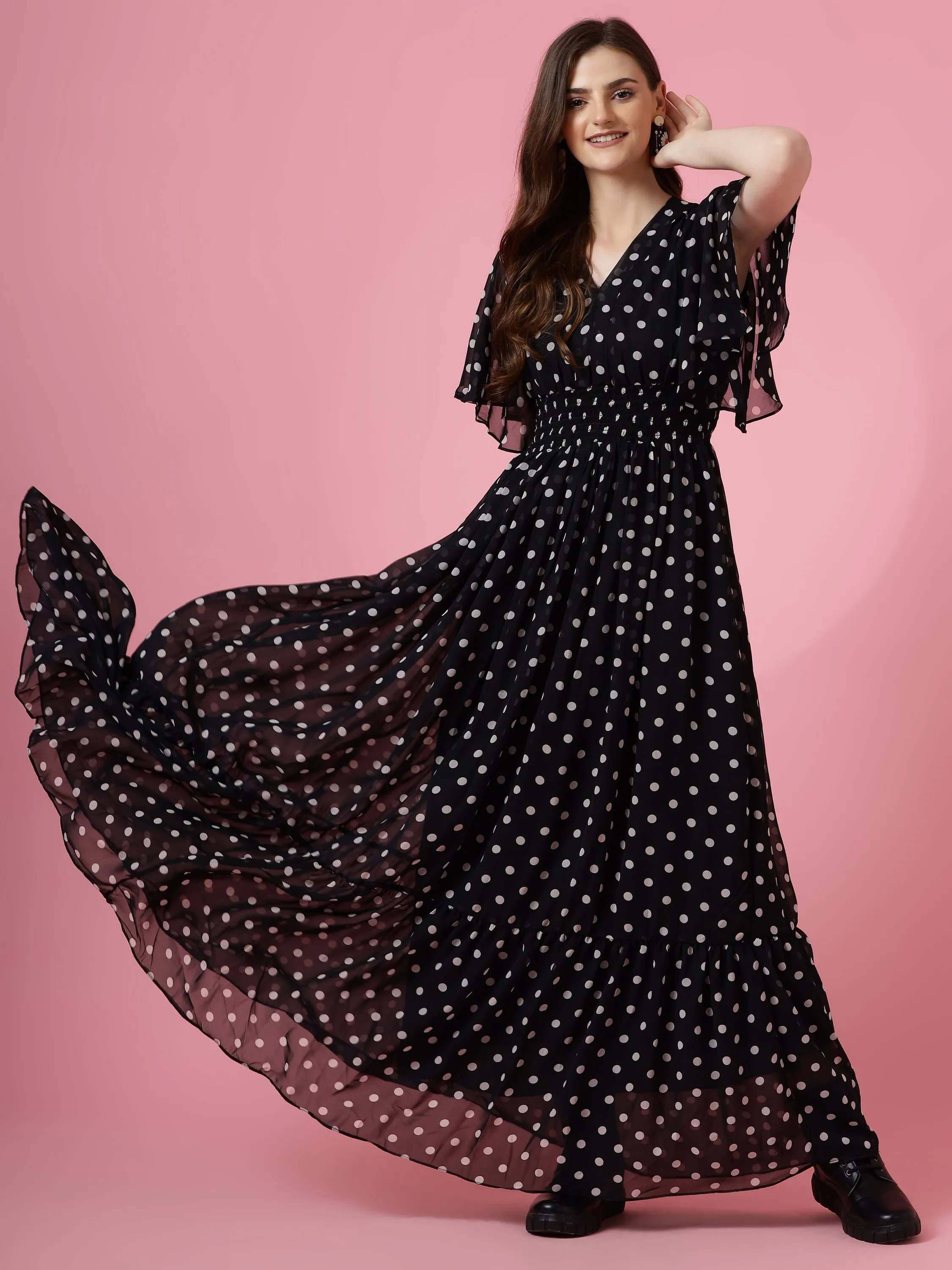 Midnight Polka Maxi Dress