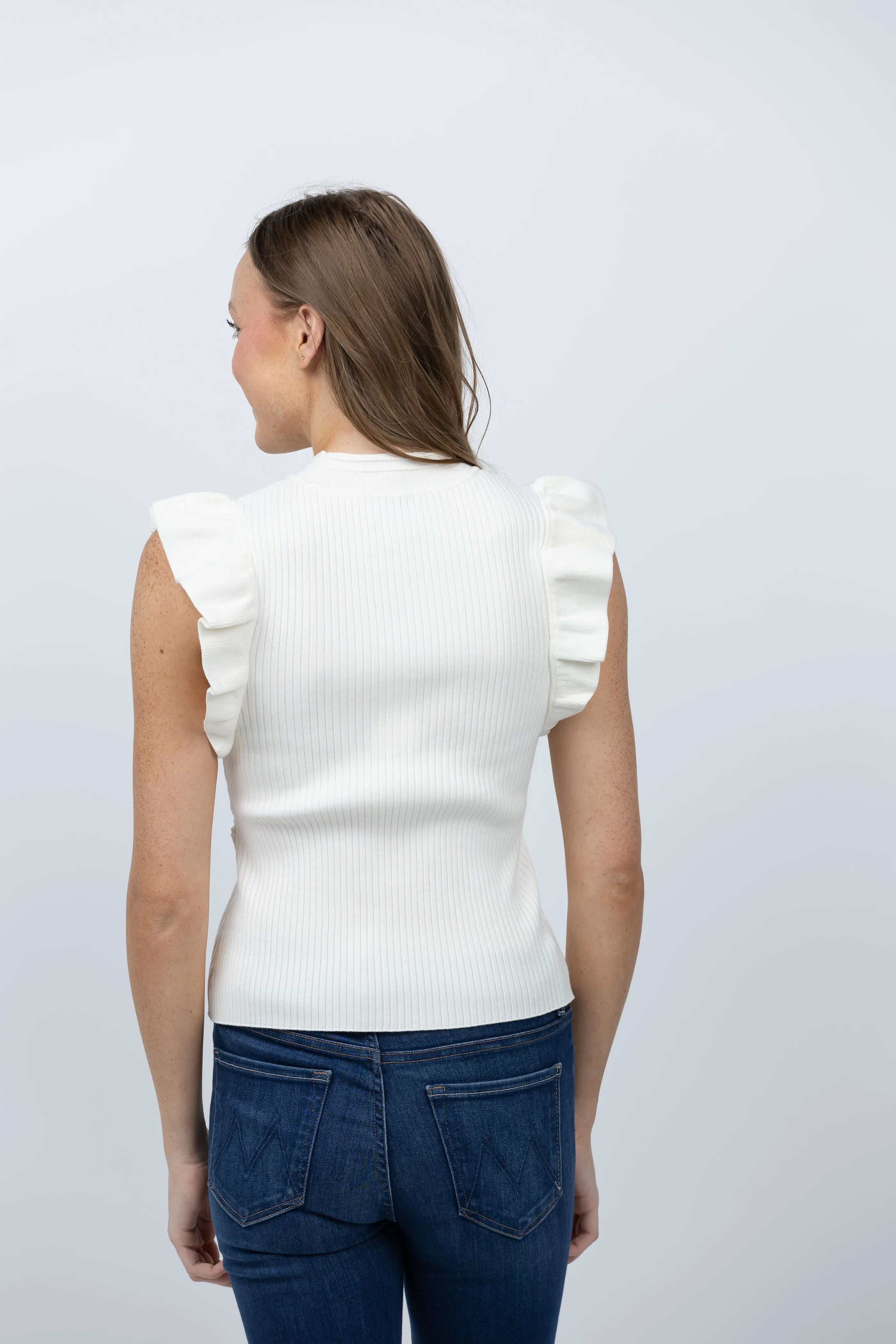 Milly Kamila Flutter Sleeve Knit Top in Ecru