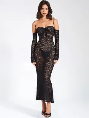 Miss. Circle Udaya Black Lace Long Sleeve Maxi Dress