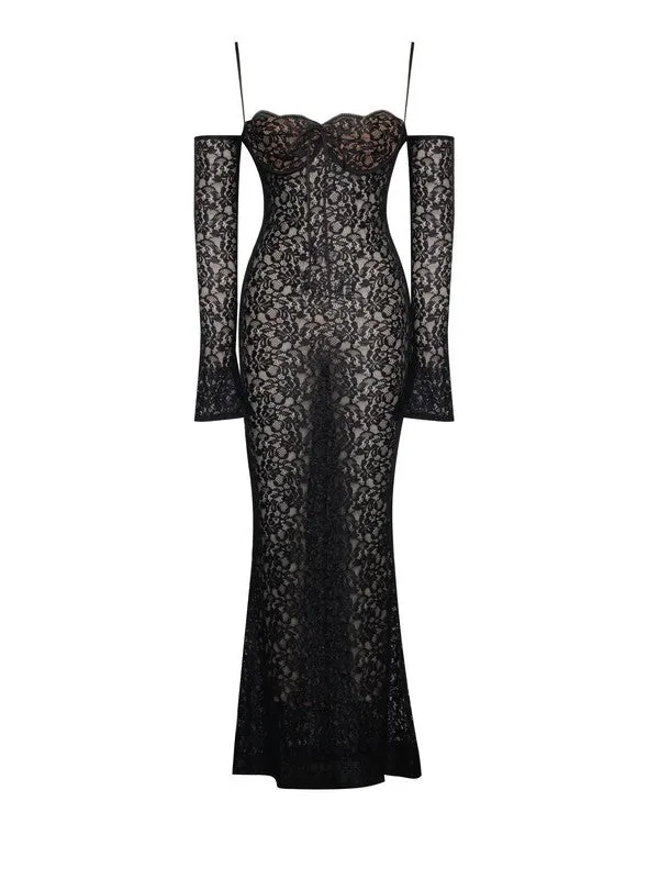 Miss. Circle Udaya Black Lace Long Sleeve Maxi Dress