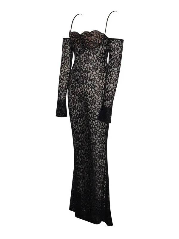 Miss. Circle Udaya Black Lace Long Sleeve Maxi Dress
