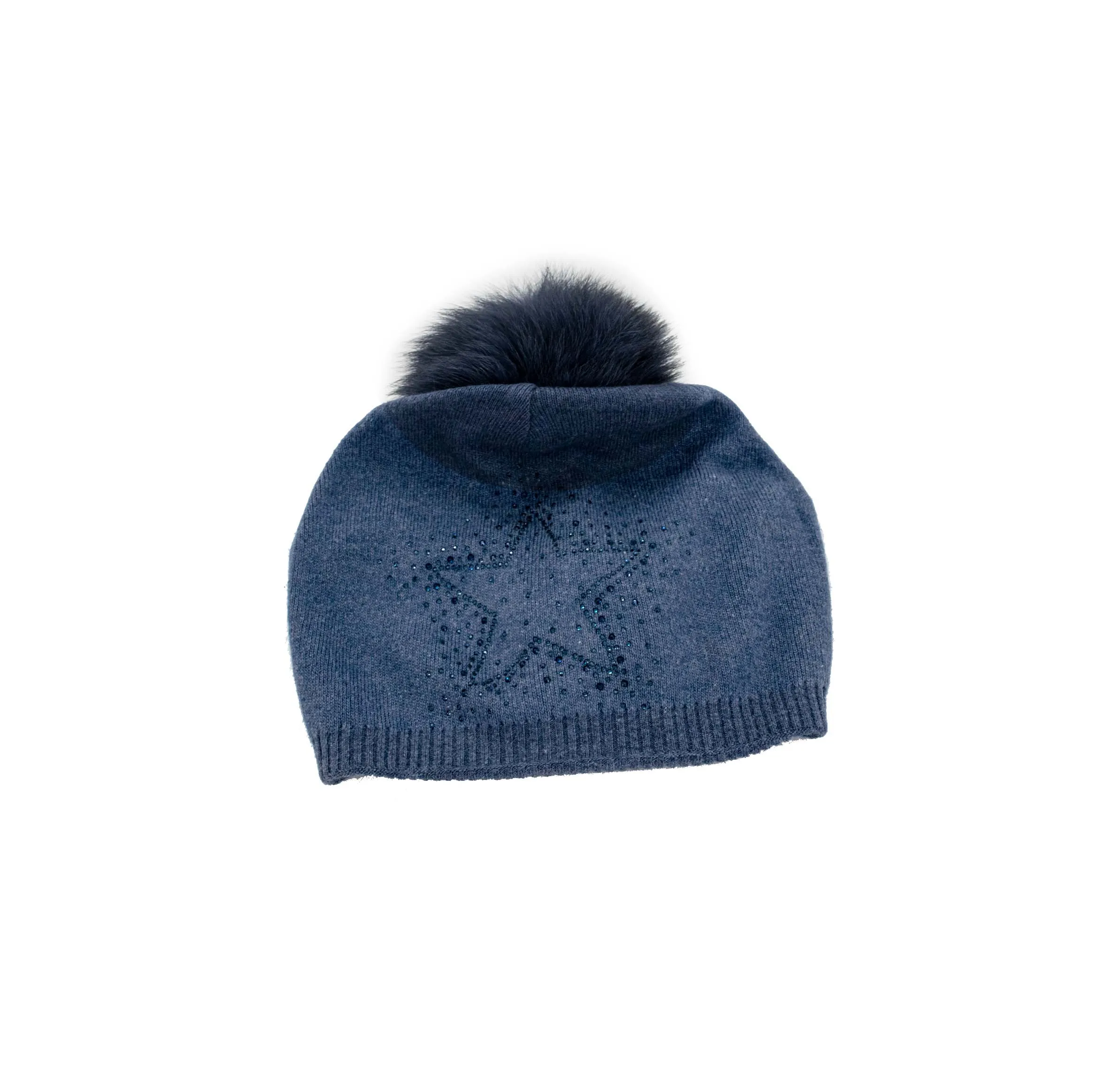 Mitchie's Matchings | Knitted Slouch Hat with Fox Fur Pom