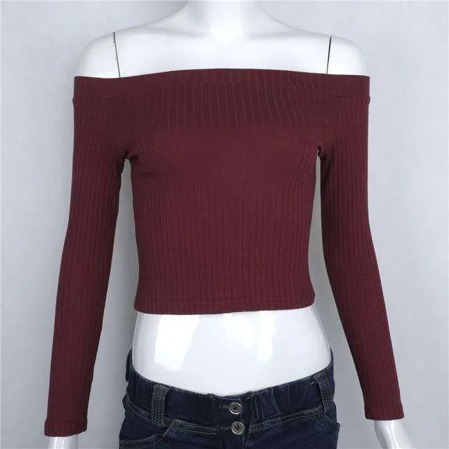 Off-Shoulder Long Sleeve Crop Top
