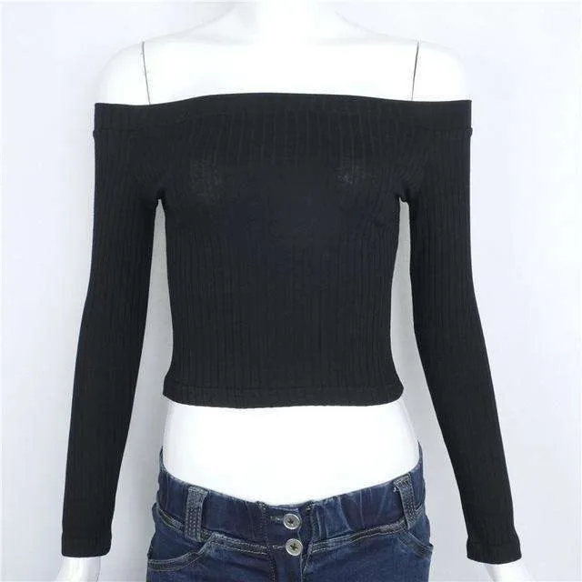 Off-Shoulder Long Sleeve Crop Top