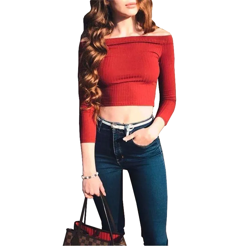 Off-Shoulder Long Sleeve Crop Top