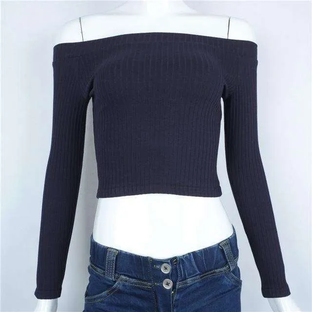 Off-Shoulder Long Sleeve Crop Top