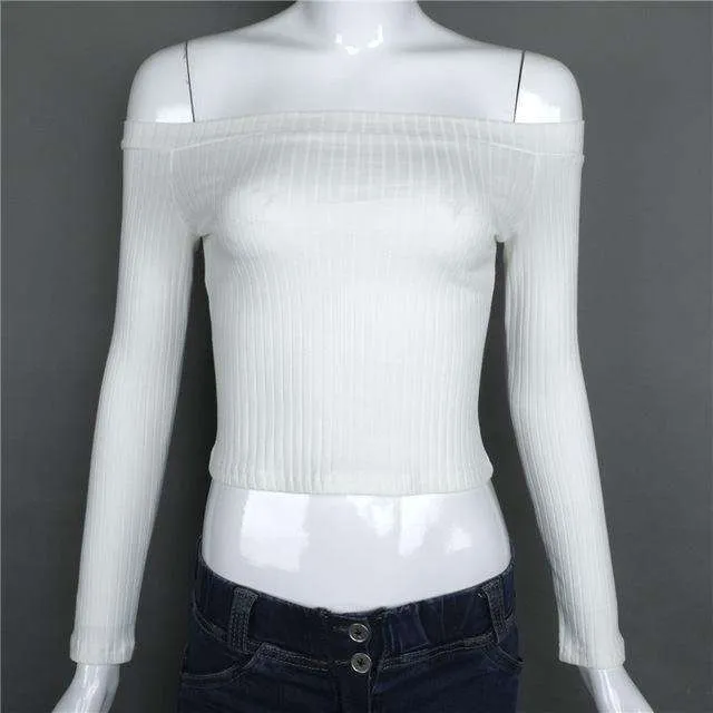 Off-Shoulder Long Sleeve Crop Top