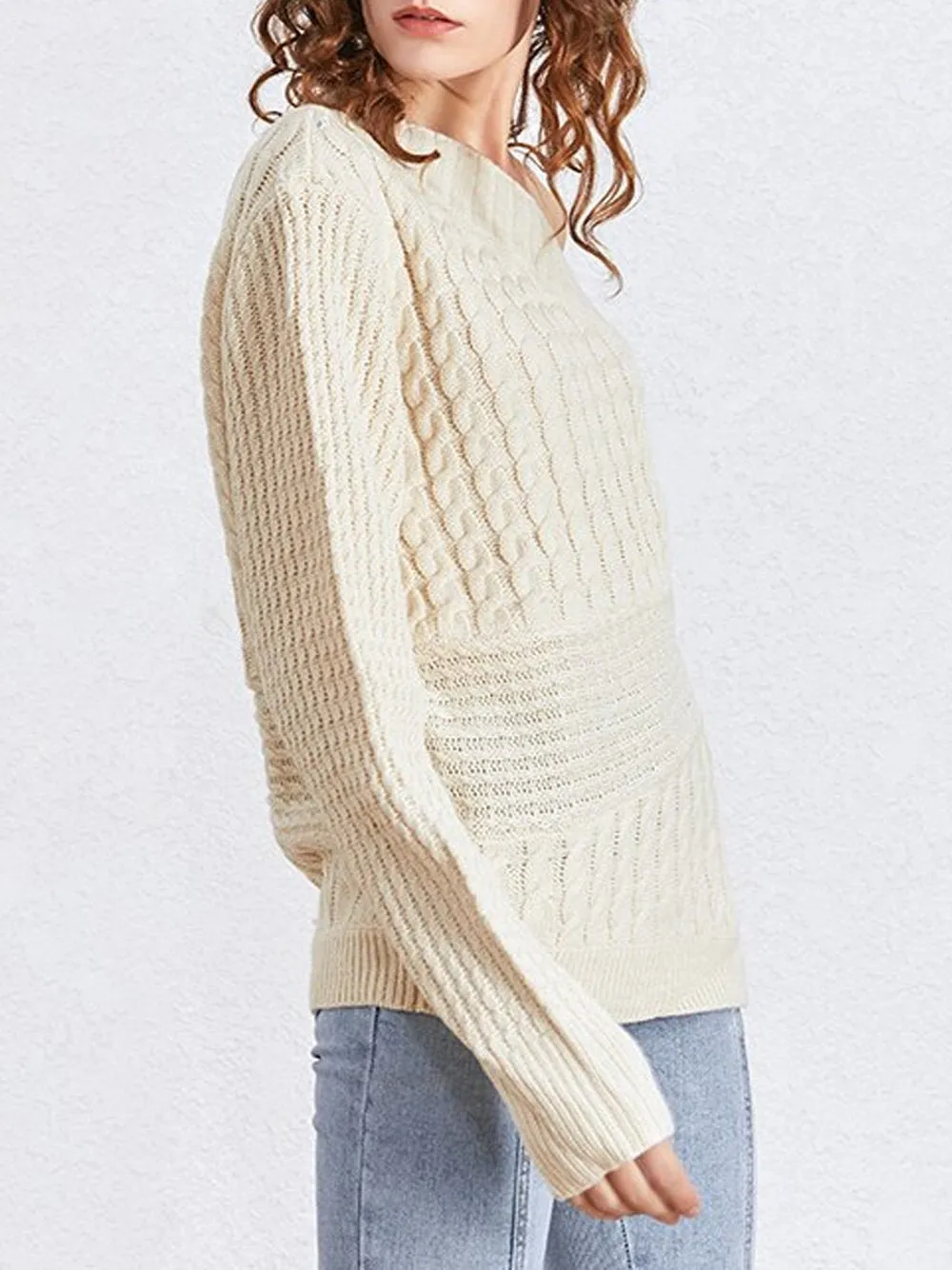 One-Shoulder Cable-Knit Sweater