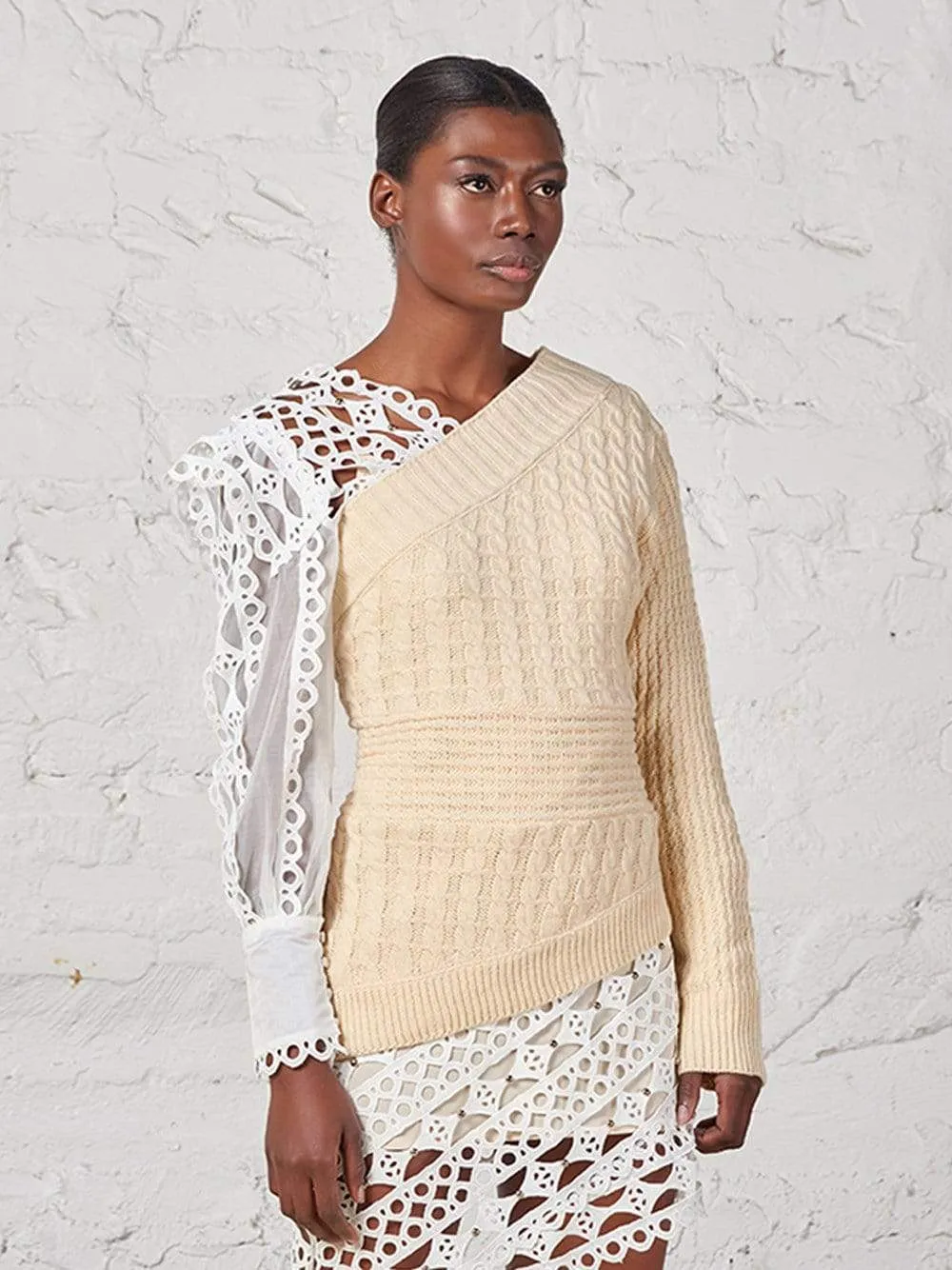 One-Shoulder Cable-Knit Sweater