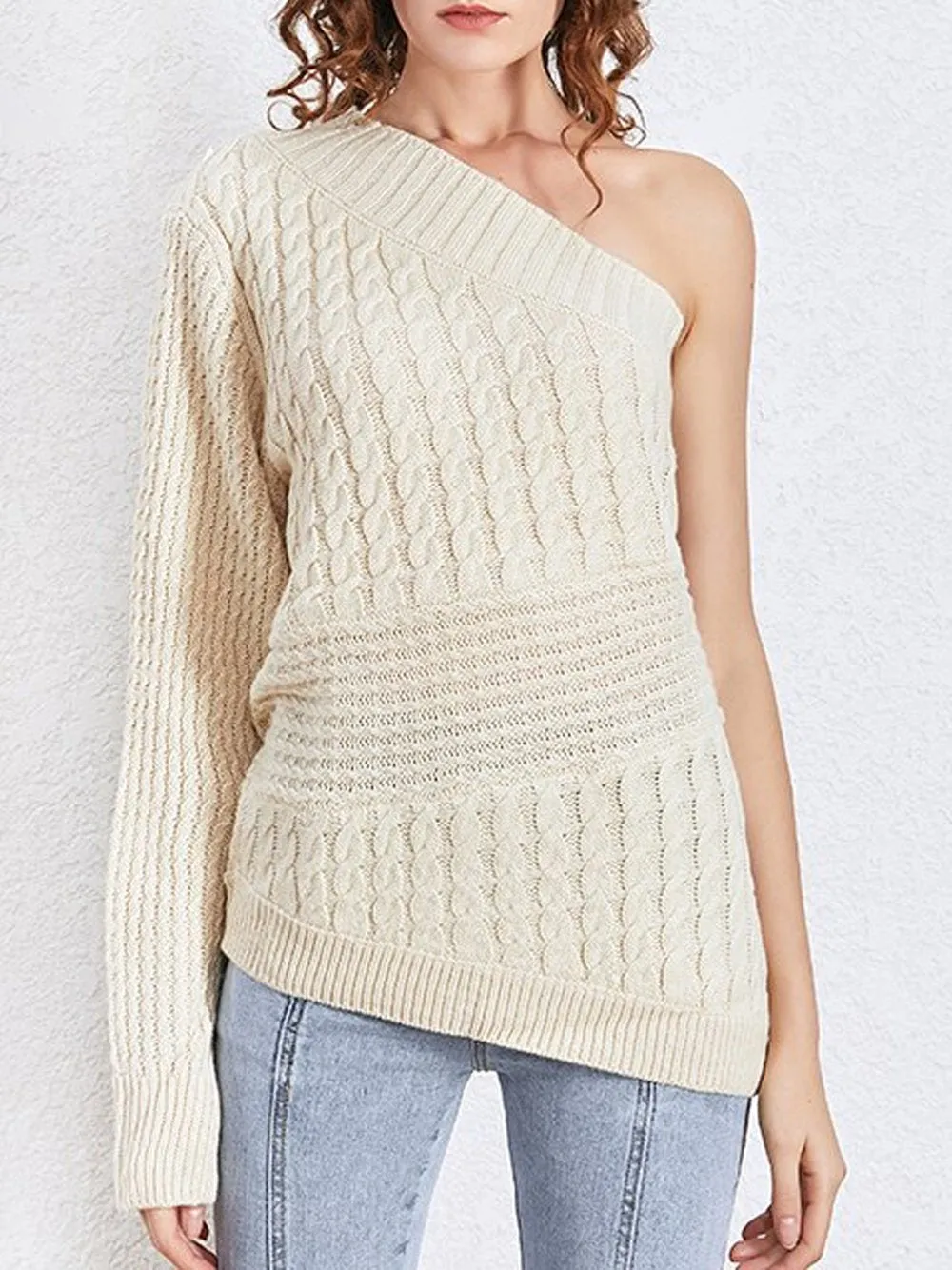 One-Shoulder Cable-Knit Sweater