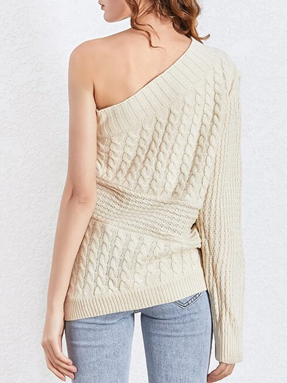 One-Shoulder Cable-Knit Sweater