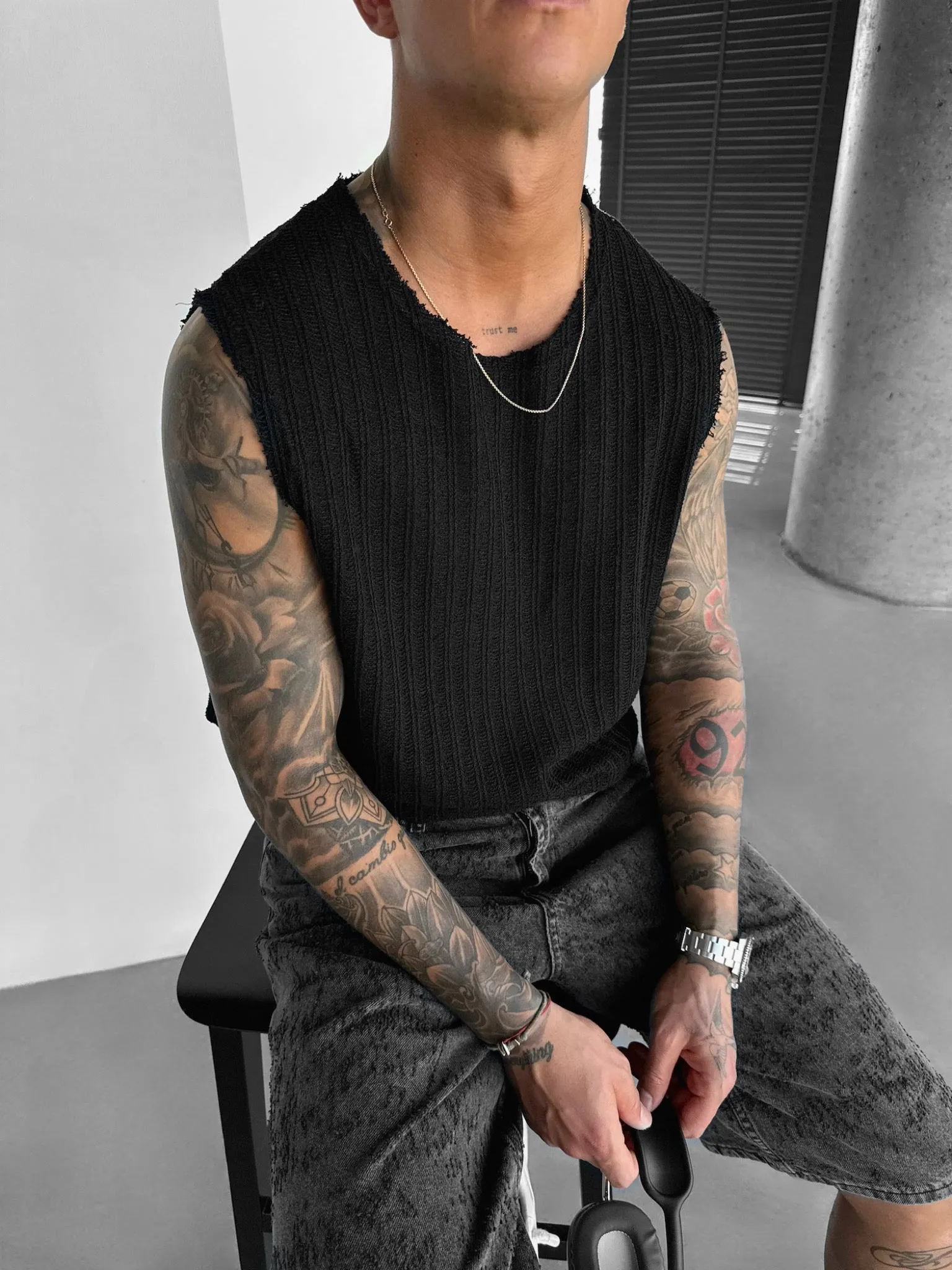 Oversize Structured Tanktop - Black