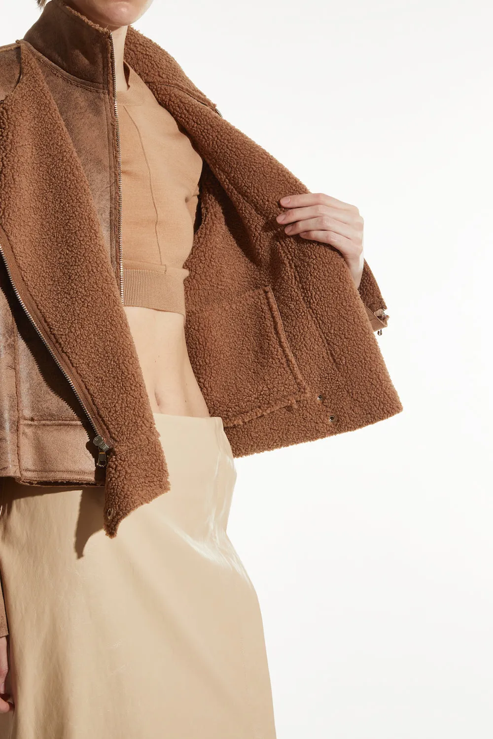 Phoebe Faux Sherpa Jacket, Camel