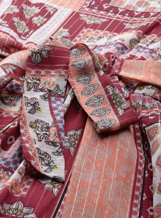 Pink & Peach-Colored Ethnic Motifs Tiered Maxi Dress
