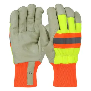 PIP Premium Pigskin Leather Palm Glove w/Nylon Hi-Vis Back HVY1555 12 pairs