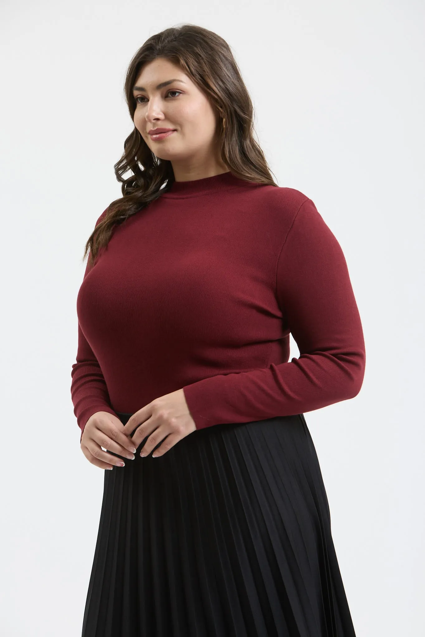 PLUS MOCK NECK LONG SLEEVE SWEATER KNIT TOP