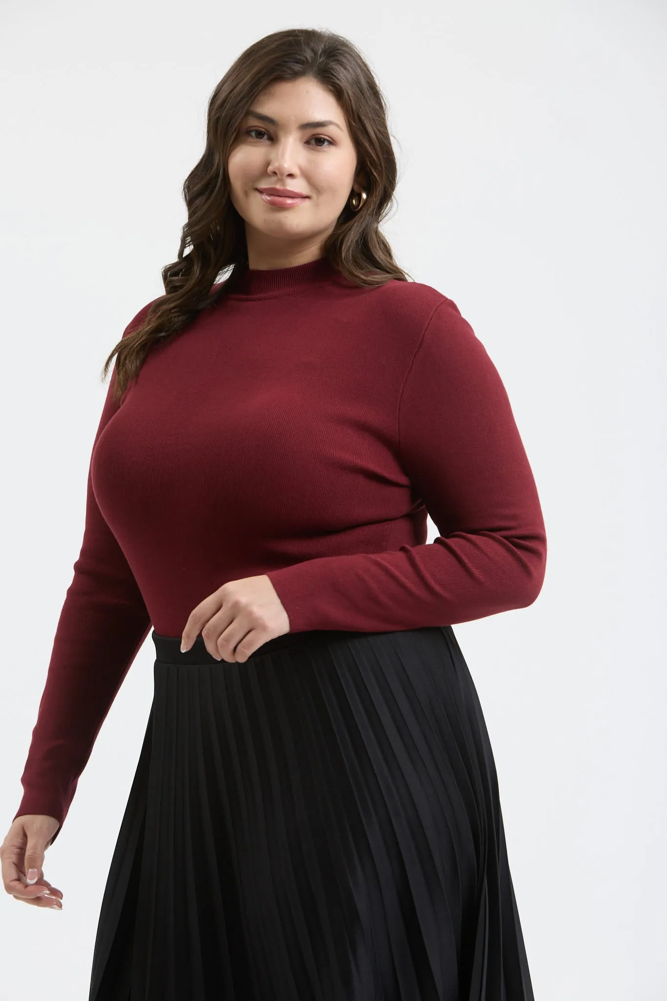 PLUS MOCK NECK LONG SLEEVE SWEATER KNIT TOP