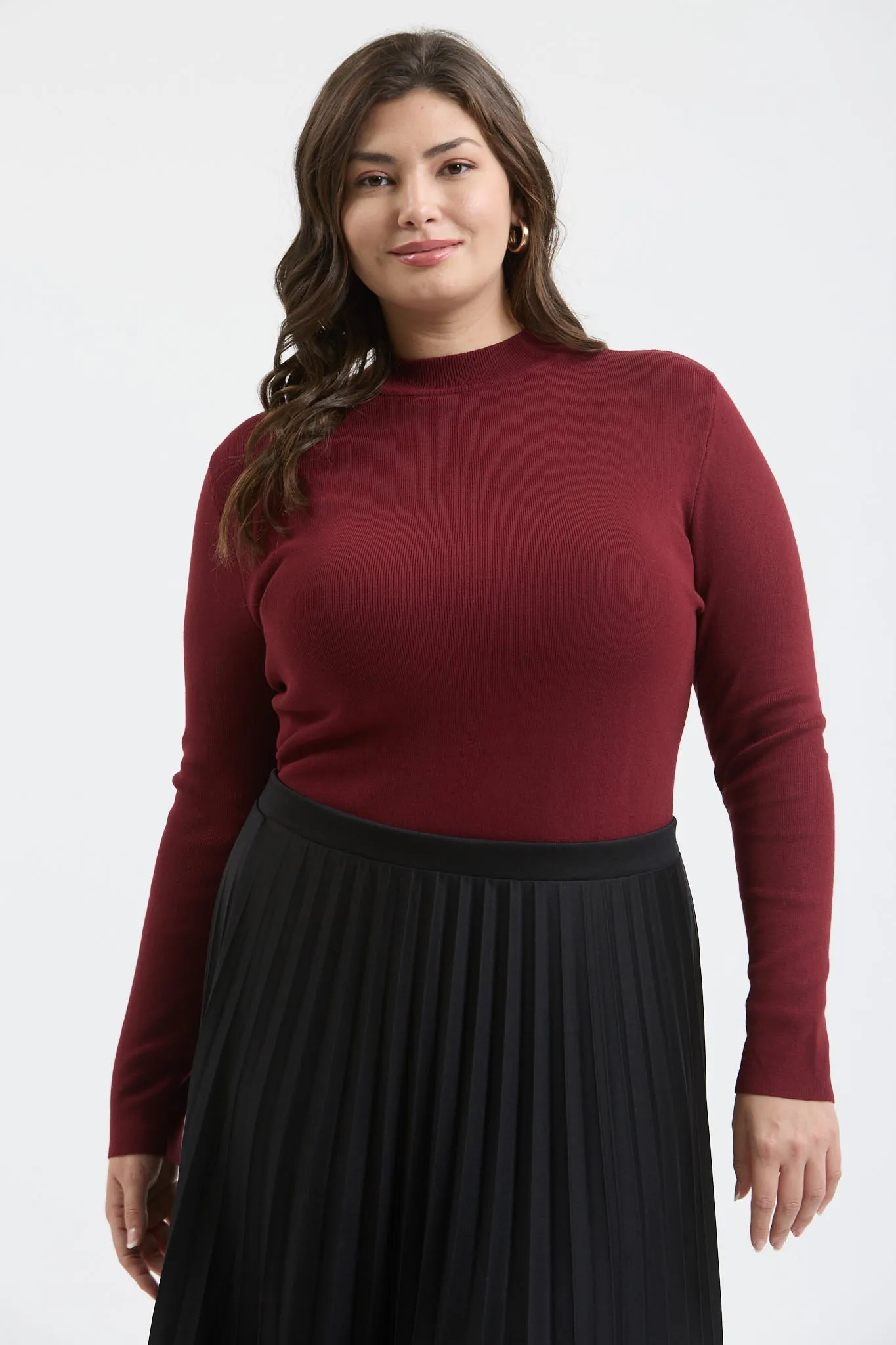 PLUS MOCK NECK LONG SLEEVE SWEATER KNIT TOP