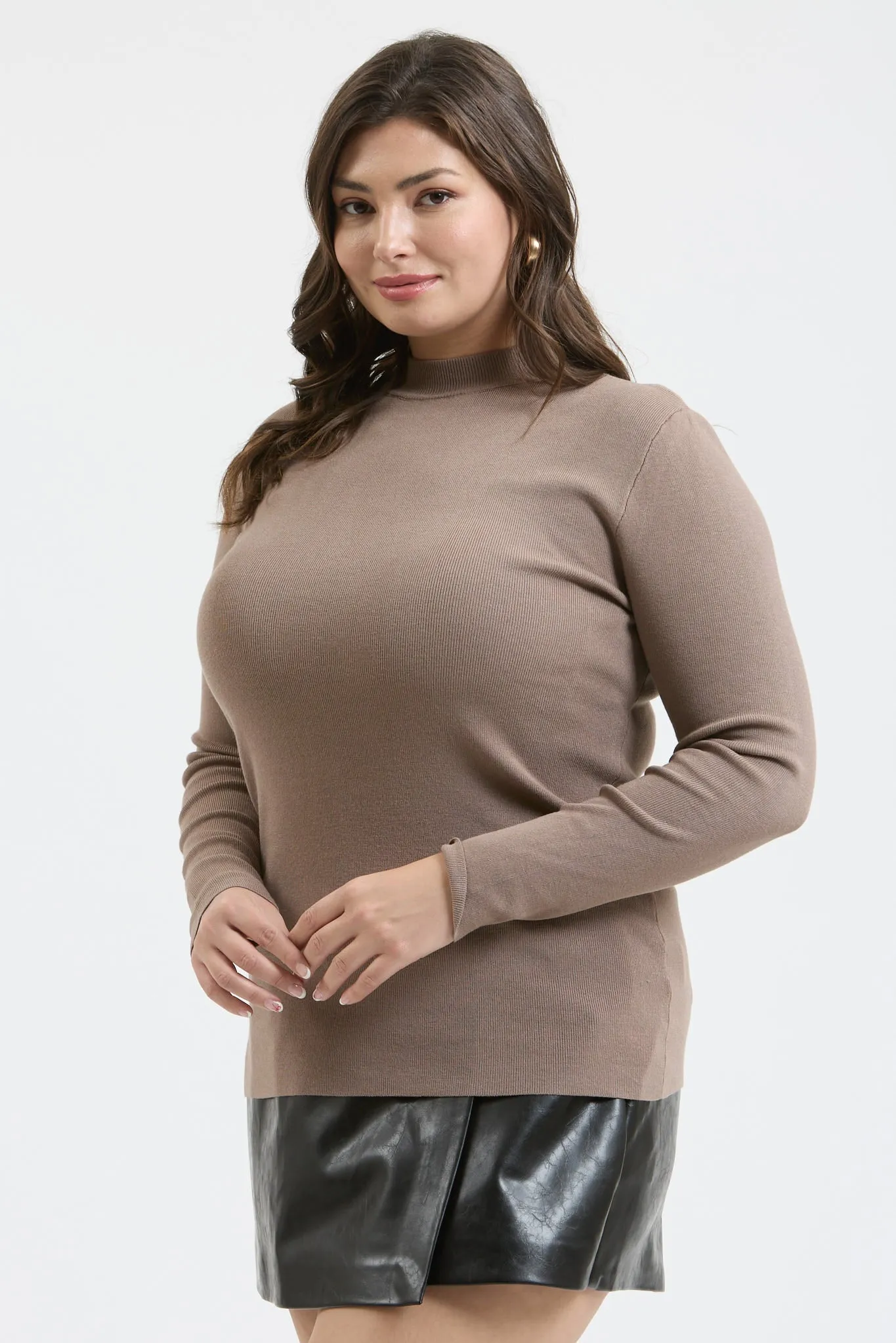 PLUS MOCK NECK LONG SLEEVE SWEATER KNIT TOP