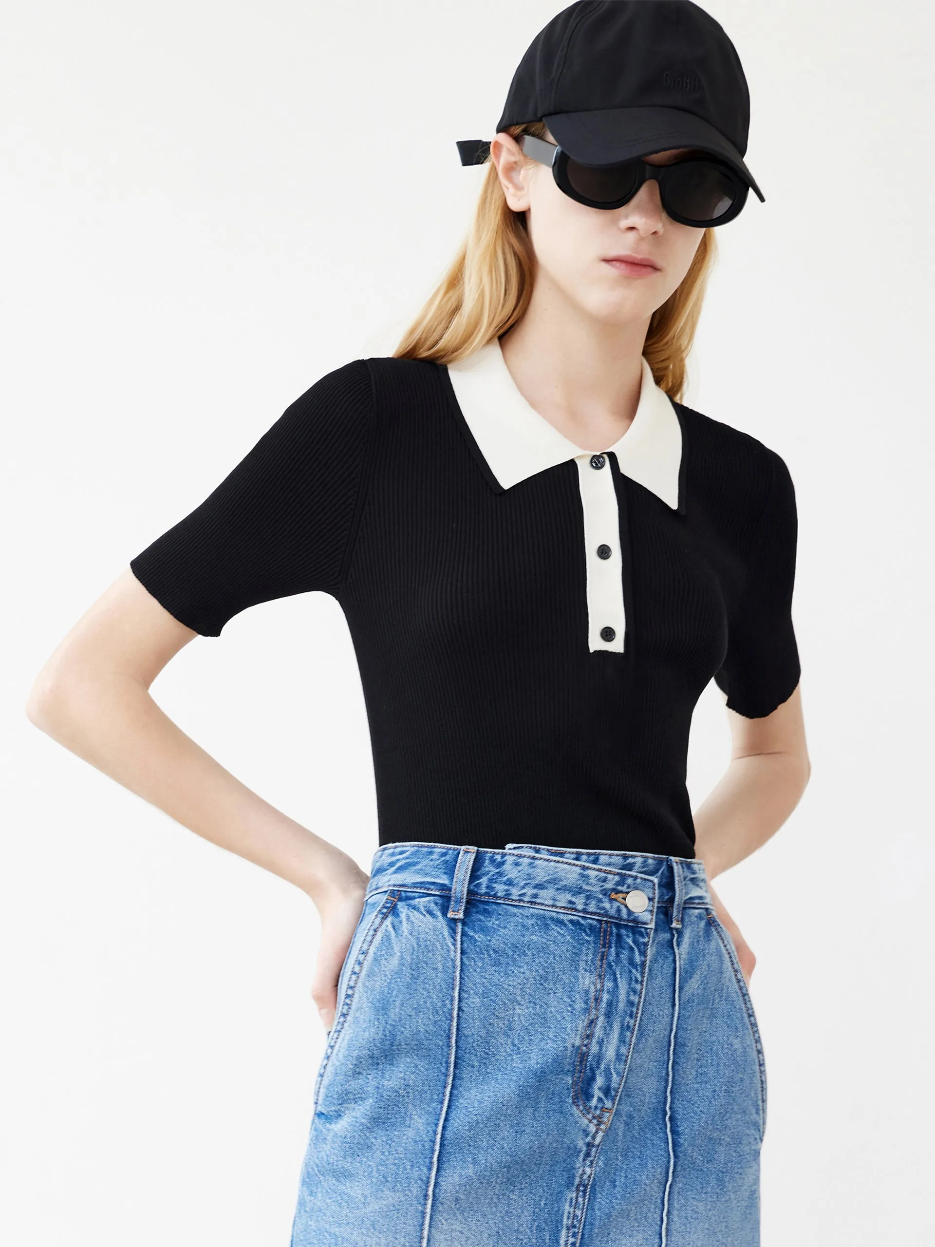 Polo Style Knit Top