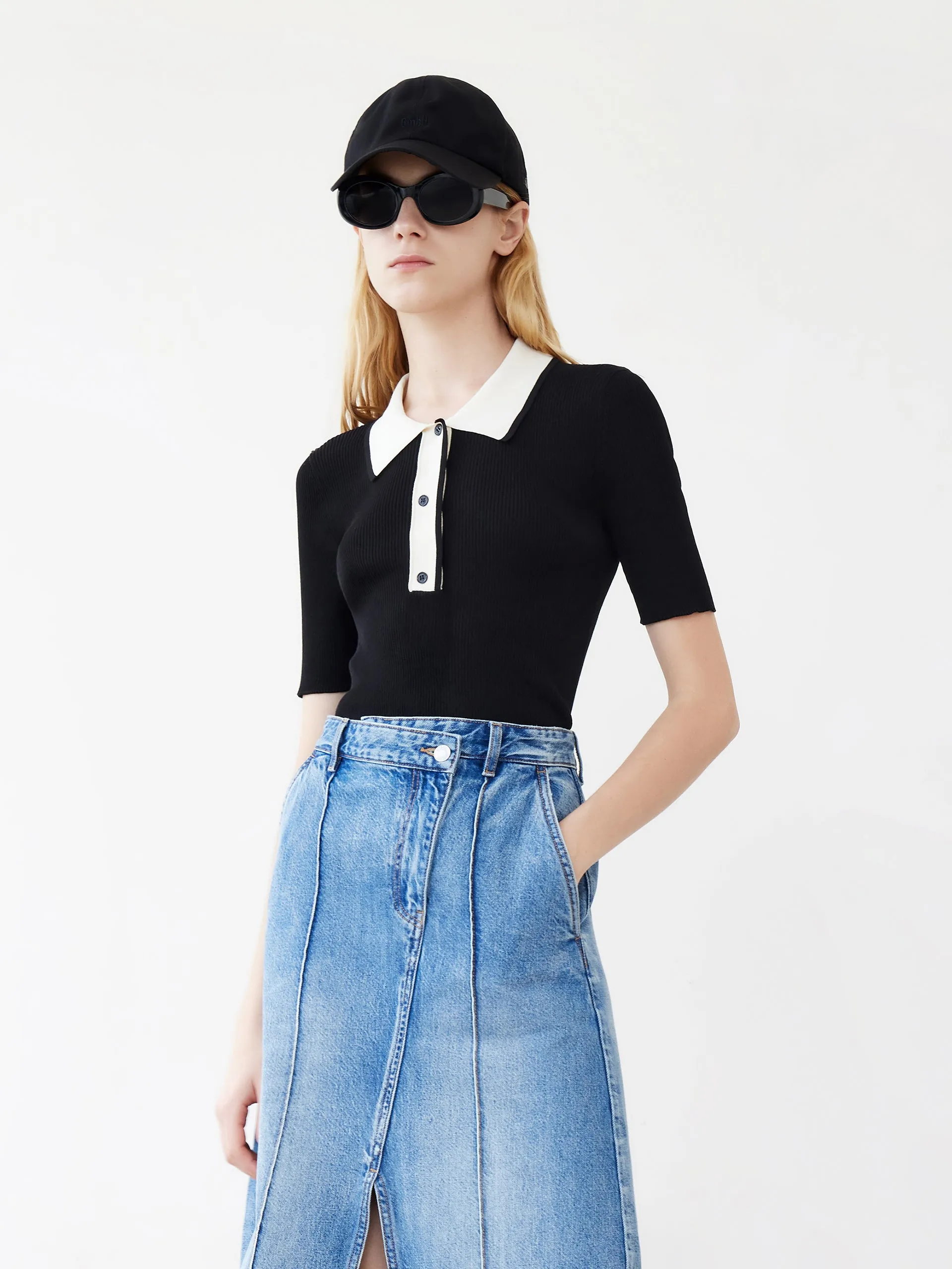 Polo Style Knit Top