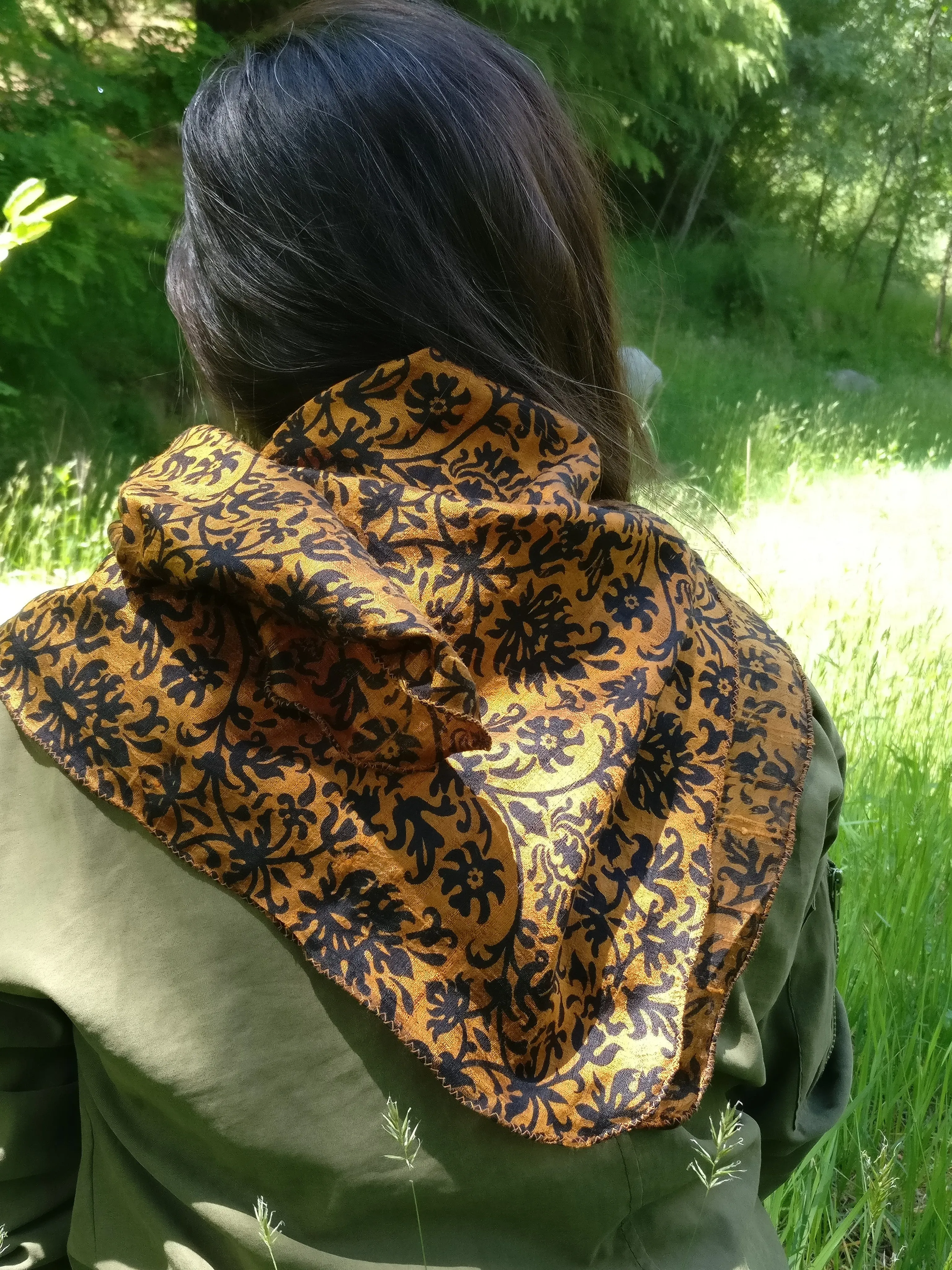 Pure Raw Silk Scarf in Royal Bronze