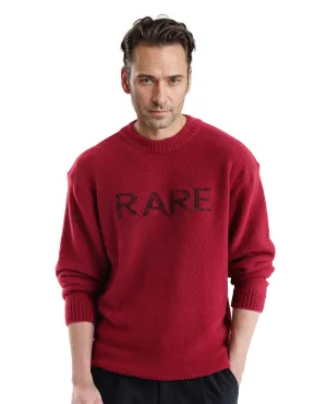 Rare Rabbit Men's Zeo Dark Red Ribbed Full Sleeves and Crew Neck Collar Regular Fit Branded Sweater