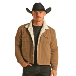 Rock & Roll Men's Rough Stock Khaki Denim Trucker Jacket BM92D02557