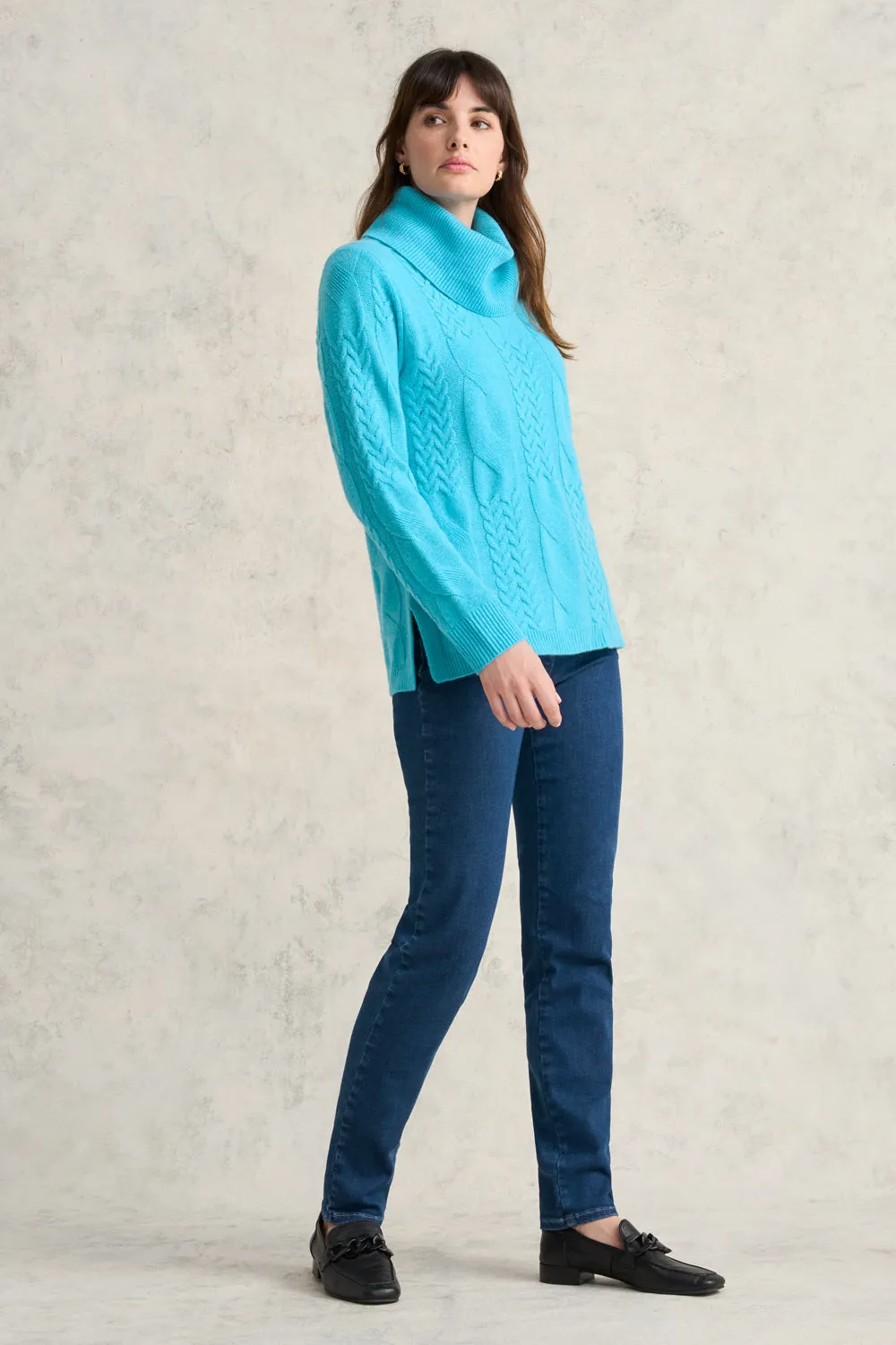 Roll Neck Cable Knit - Aqua