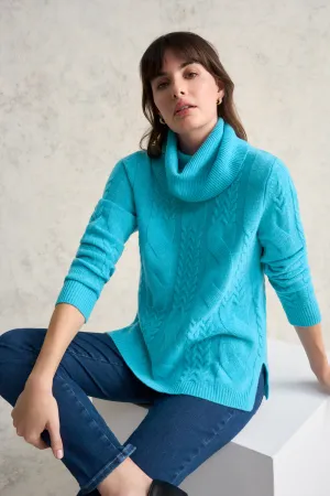 Roll Neck Cable Knit - Aqua