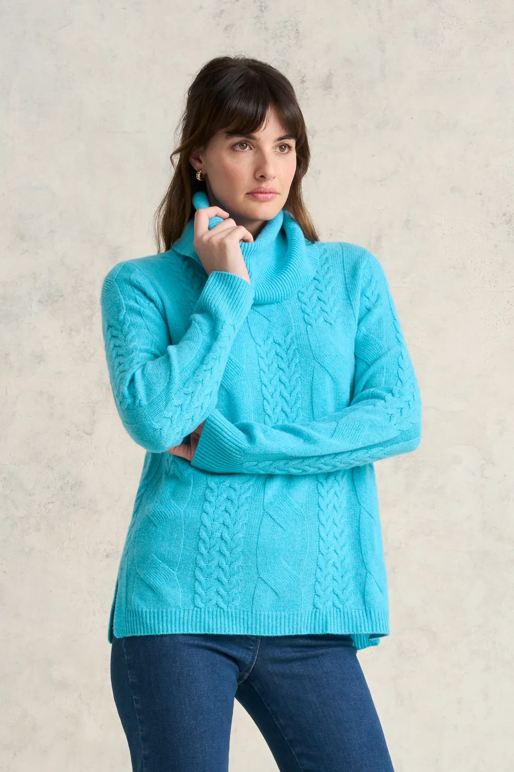 Roll Neck Cable Knit - Aqua