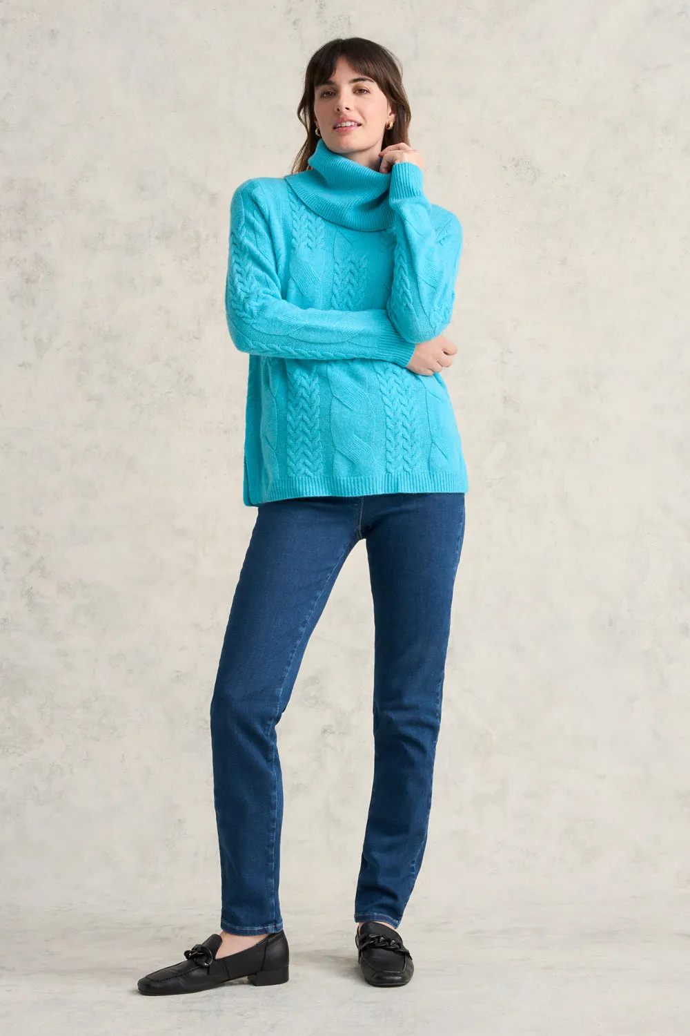 Roll Neck Cable Knit - Aqua