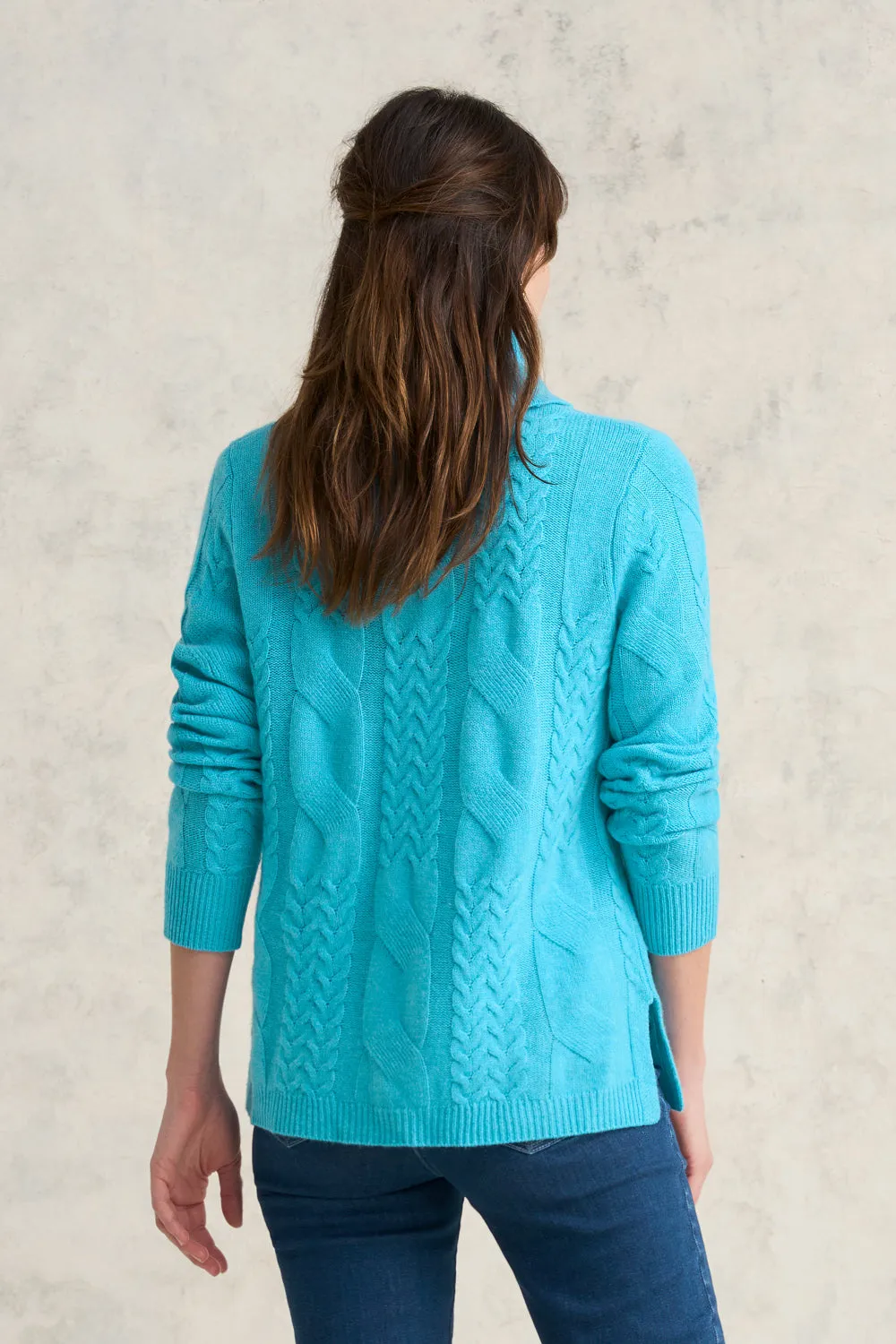 Roll Neck Cable Knit - Aqua