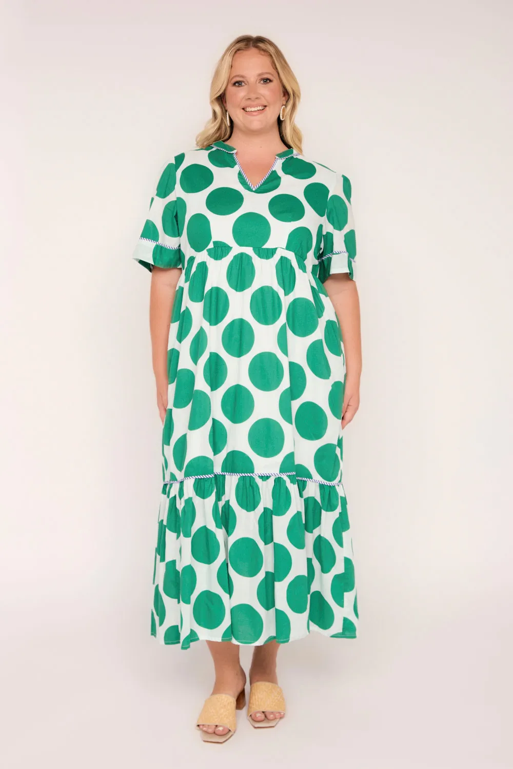 Sabre V-Neck Dress in Polka Fest
