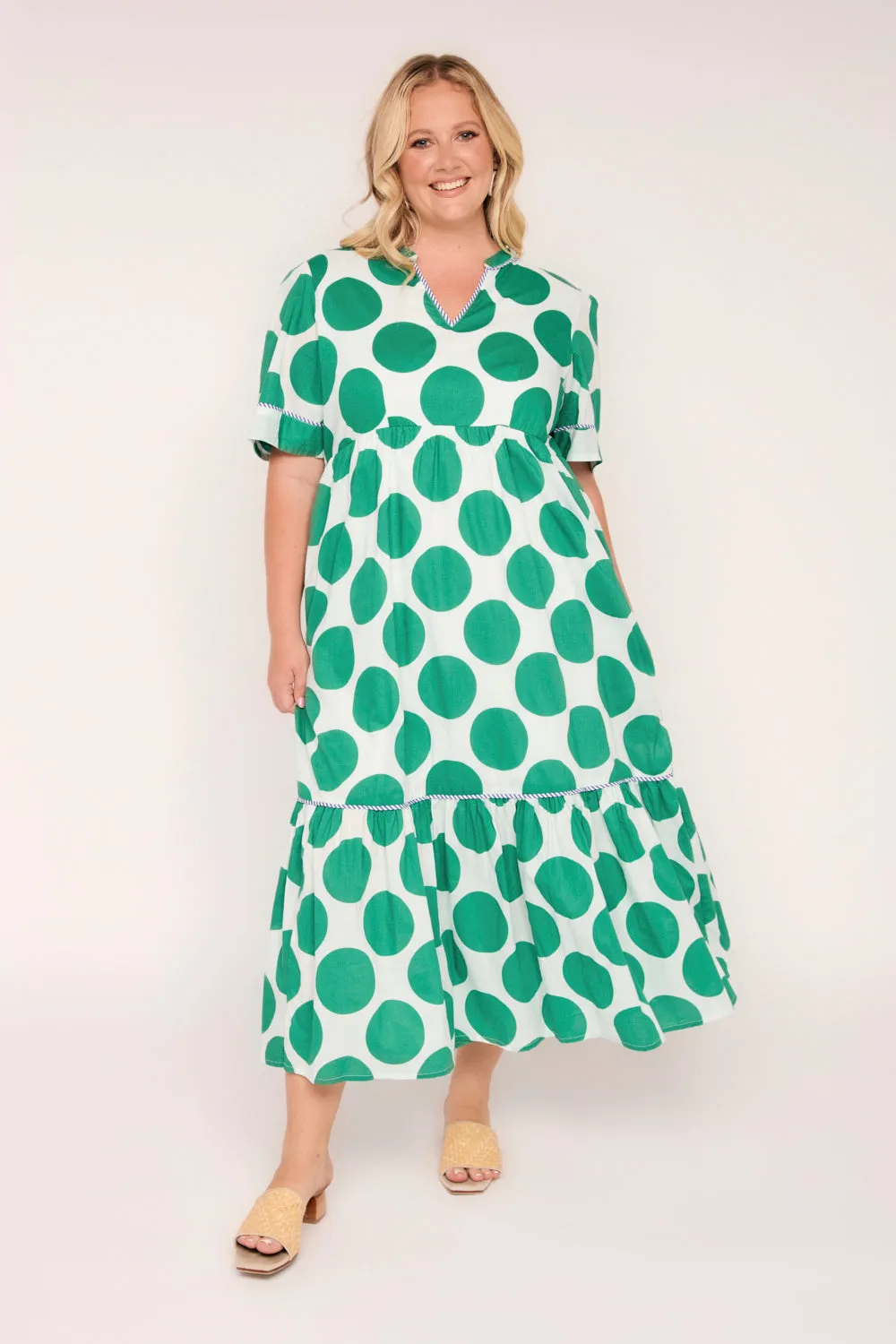 Sabre V-Neck Dress in Polka Fest