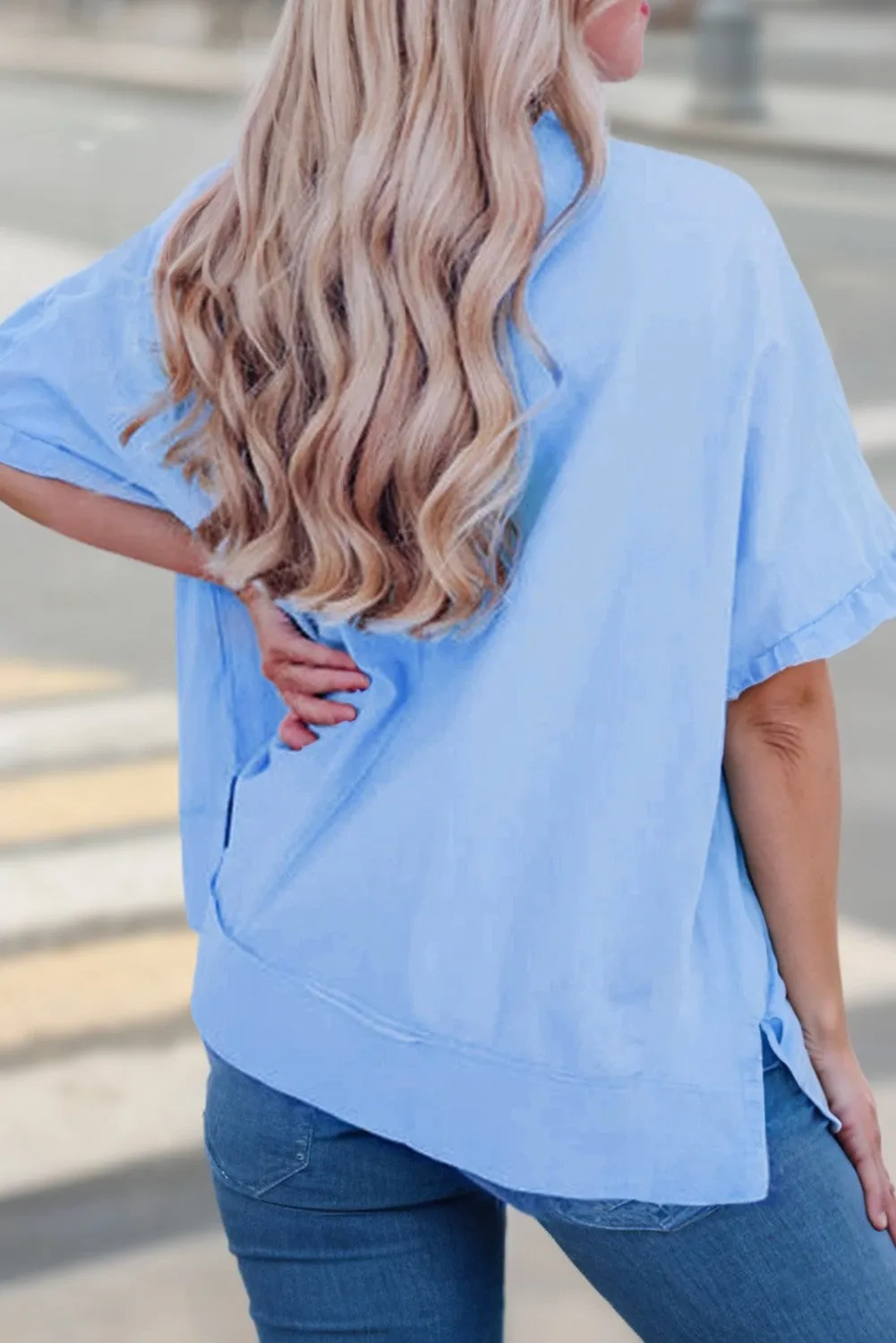 Sequined America Top - Light Blue
