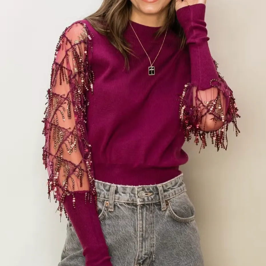 Shimmer & Shine Glitter Detail Sleeve Knit Top