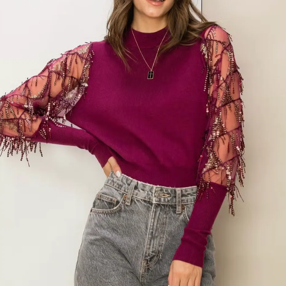 Shimmer & Shine Glitter Detail Sleeve Knit Top