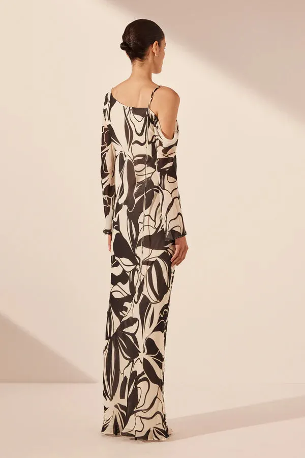 Shona Joy Imane Asymmetrical Long Sleeve Maxi Dress - Cream/Black