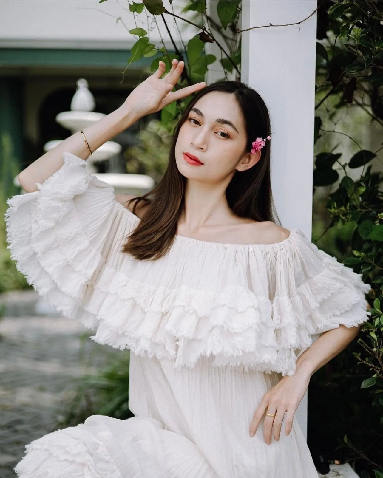 SHOULDER RUFFLE COTTON MAXI DRESS ZEPHYR