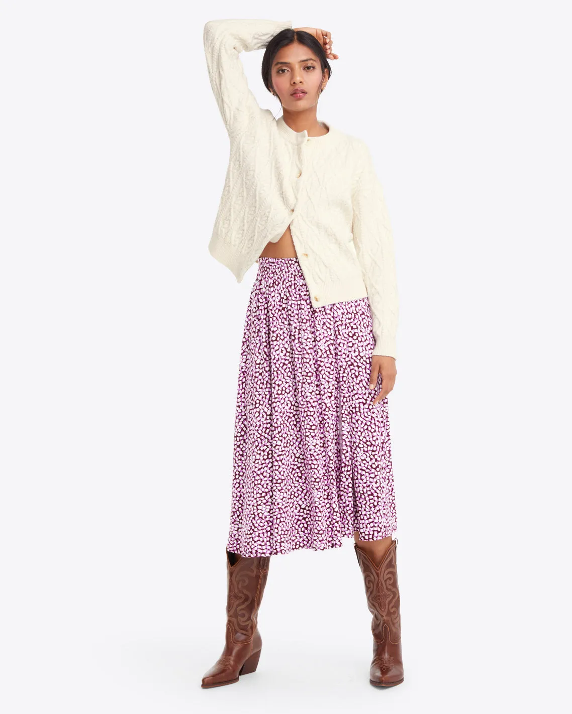 Side Slit Skirt in Pink Square Dot