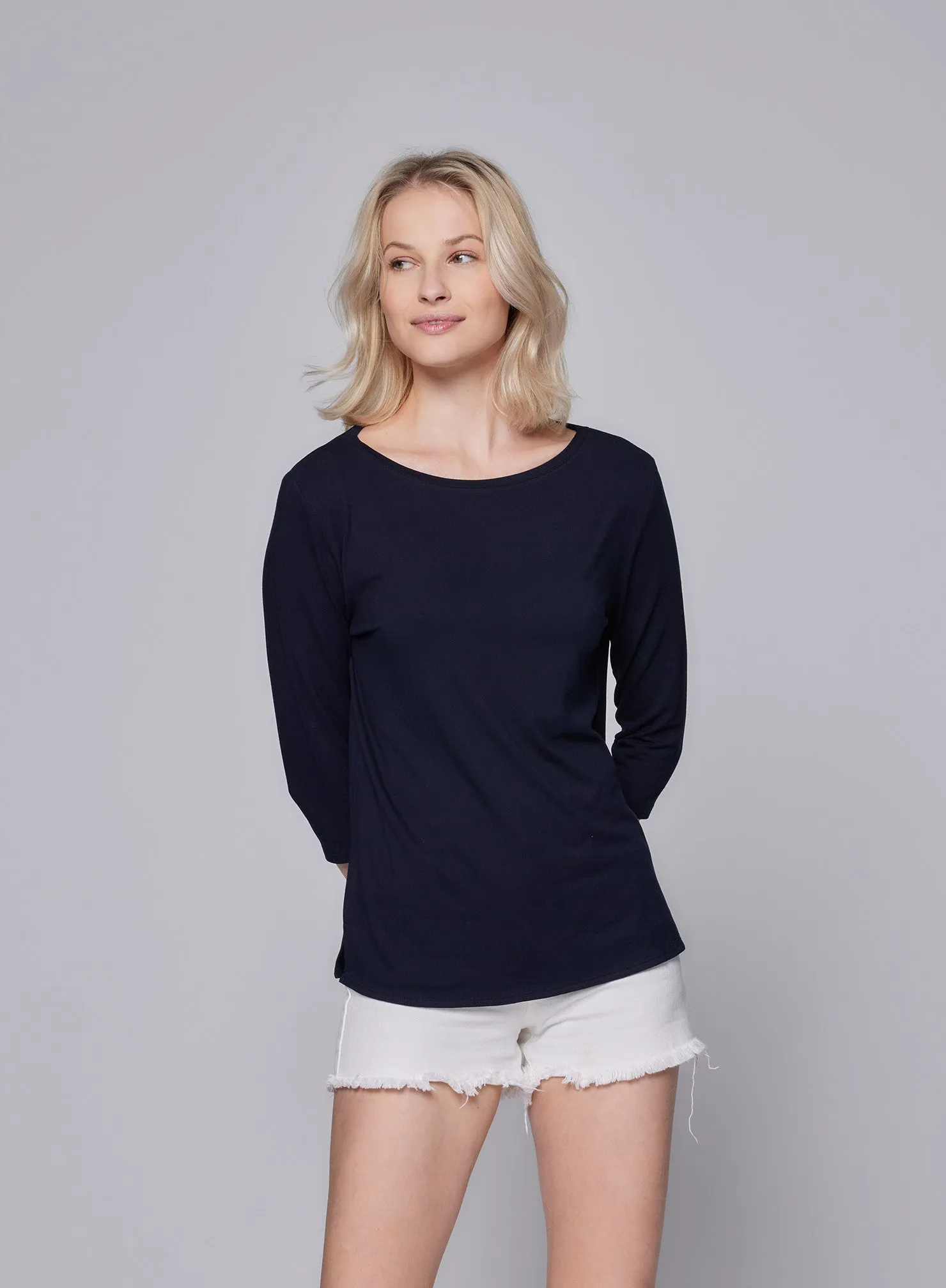 Soft Touch Relaxed 3/4 Sleeve Boatneck T-Shirt